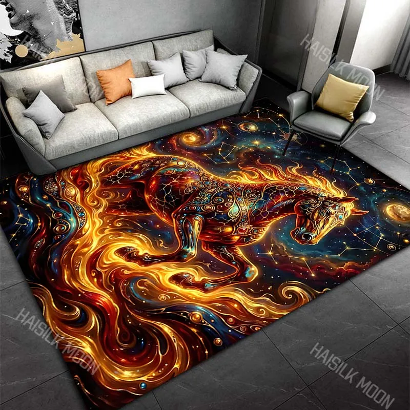 Fiery celestial horse in stars Print Carpet Rug for Living Room Bedroom Sofa Doormat Home Decor Non-slip Floor Mat