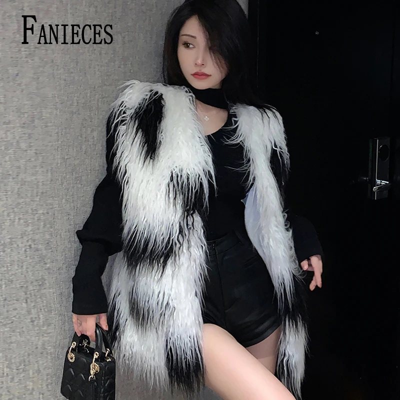 

FANIECES New In Sleeveless Faux Fur Coat Women Winter Luxury Imitation Fur Vest Casual Outerwear Autumn Streetwear шуба женская