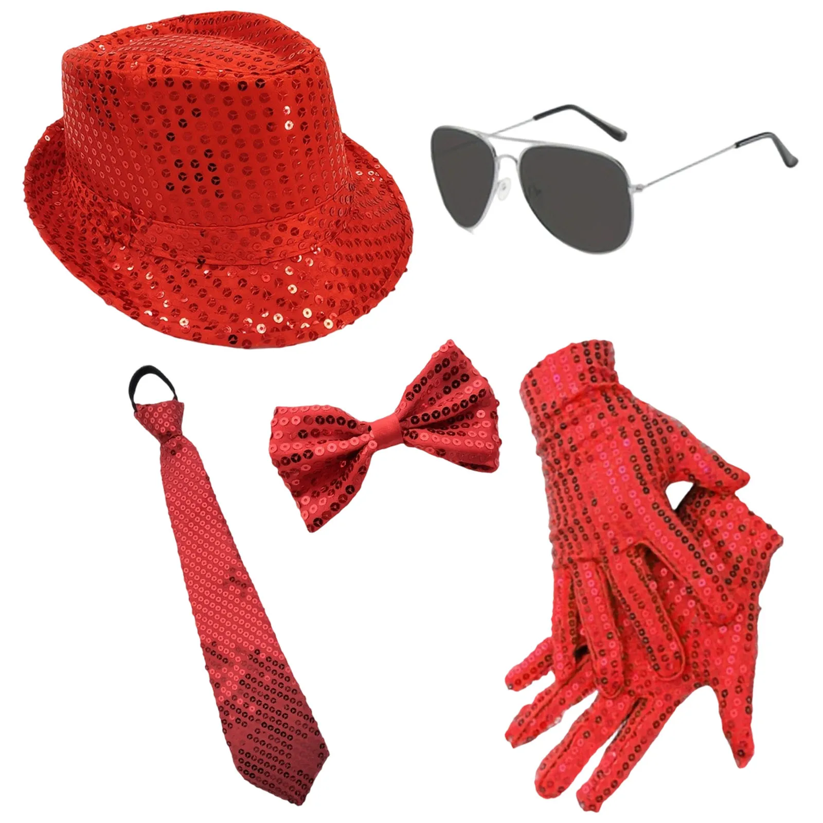 Conjunto de Accesorios de Disfraces con Sombrero de Lentejuelas, Corbata, Guantes y Tirantes para Fiestas, Bodas, Niños, Hombres, Decoración Navideña, Carnaval, Baile