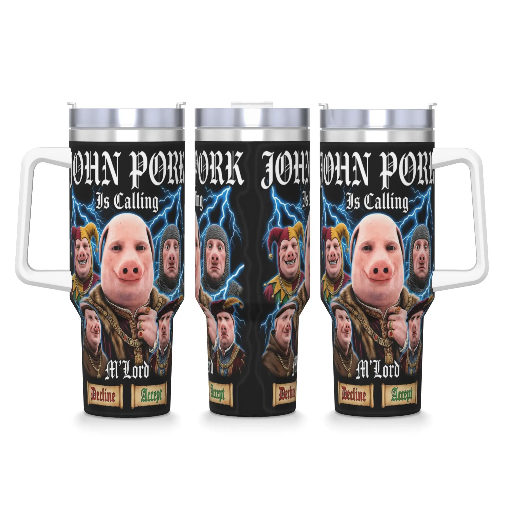John Pork is Calling Medieval Meme Brainrot Stainless Steel Tumbler  Driving Car Mugs Large Coffee Mug Cold and Hot Water Bottle
