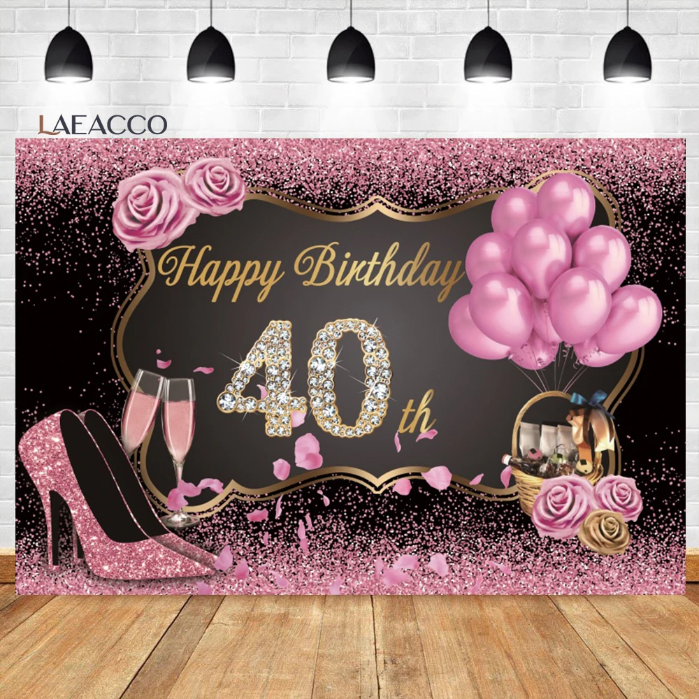 Happy 15 45 60 70 Birthday Photography Backdrops Black Golden Balloons Glitters Flower Celebration Party Custom Photo Background