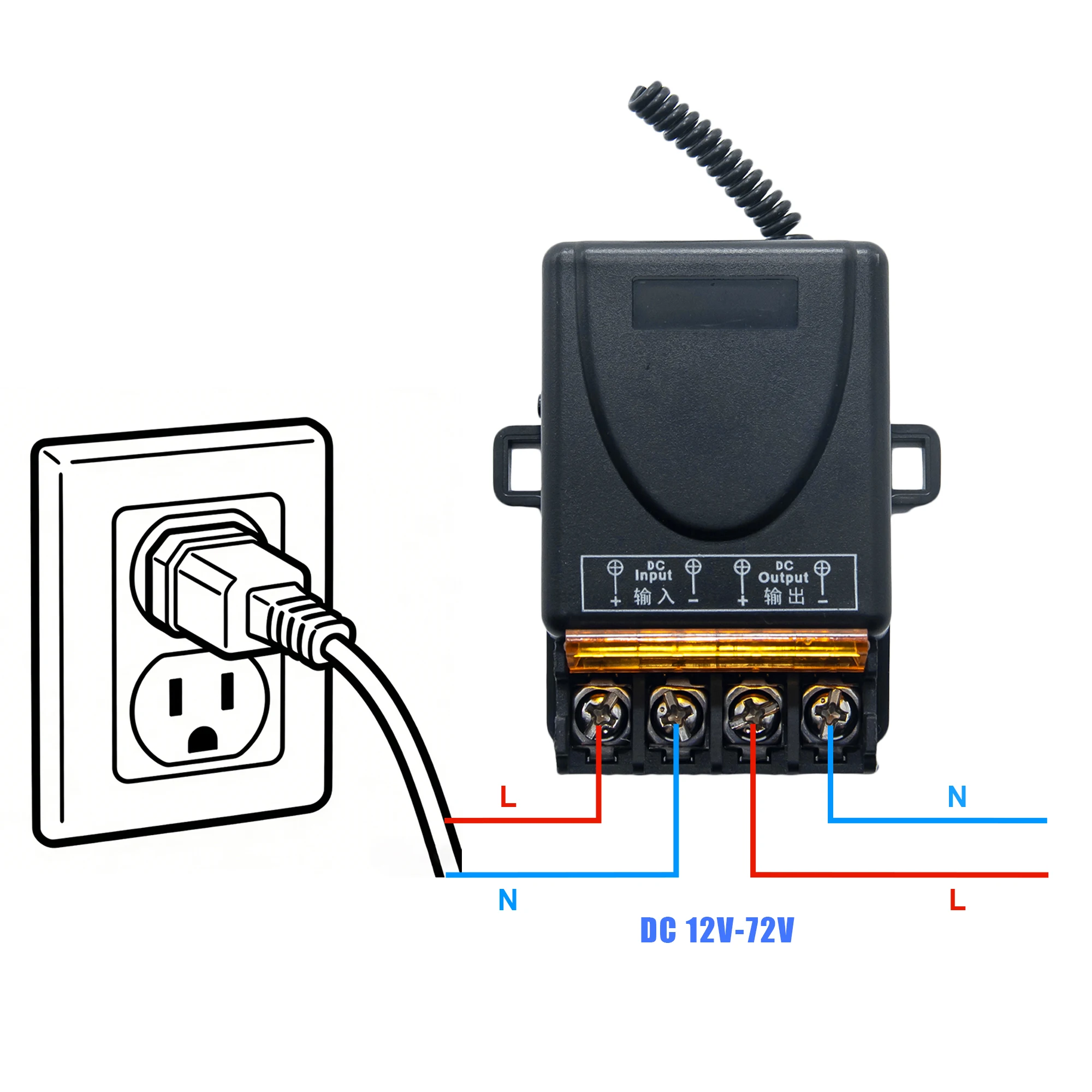 DC 9-72V 30A 433Mhz Single Channel RF Wireless Remote Control Switch Learning Code Relay Receiver Kit ON OFF Controller for LED
