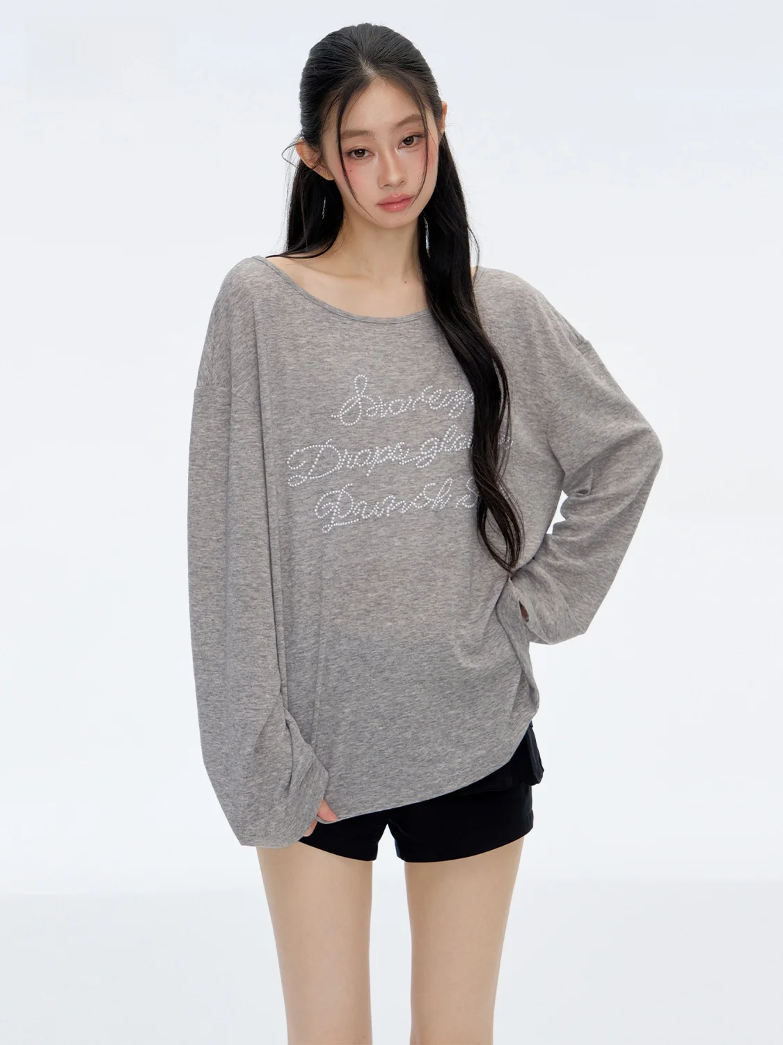 

Женская приталенная футболка Punch25aw с длинным рукавом, с буквенным принтом, повседневная, тонкая, с бисерной отделкой