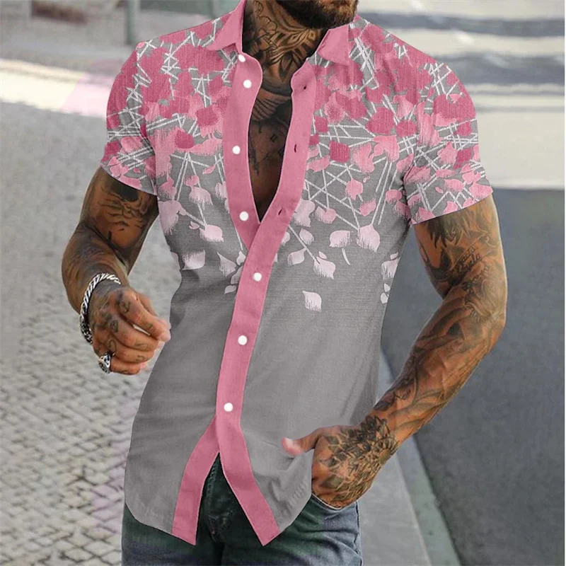 Bloemen Business Casual Heren Bedrukt Shirt Street Work Zomer Revers Korte Mouw Geel 8 Kleuren XS-5XL Snelle Verzending 2024