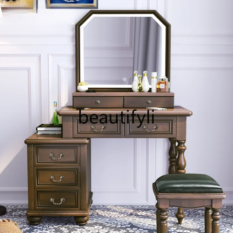 

Solid wood American dresser, walnut storage cabinet integrated small apartment storage with lamp dressing table