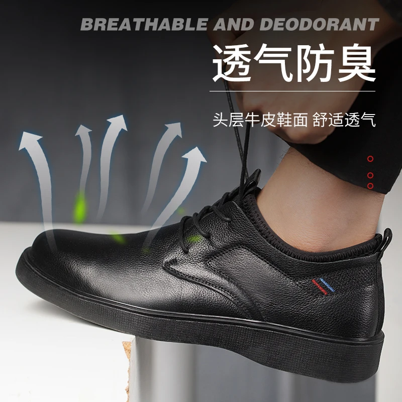 Men Genuine Leather Formal Shoes Waterproof Non Slip Kitchen Shoes Indestructible Steel Toe Cap Boots For Men Male Footwear