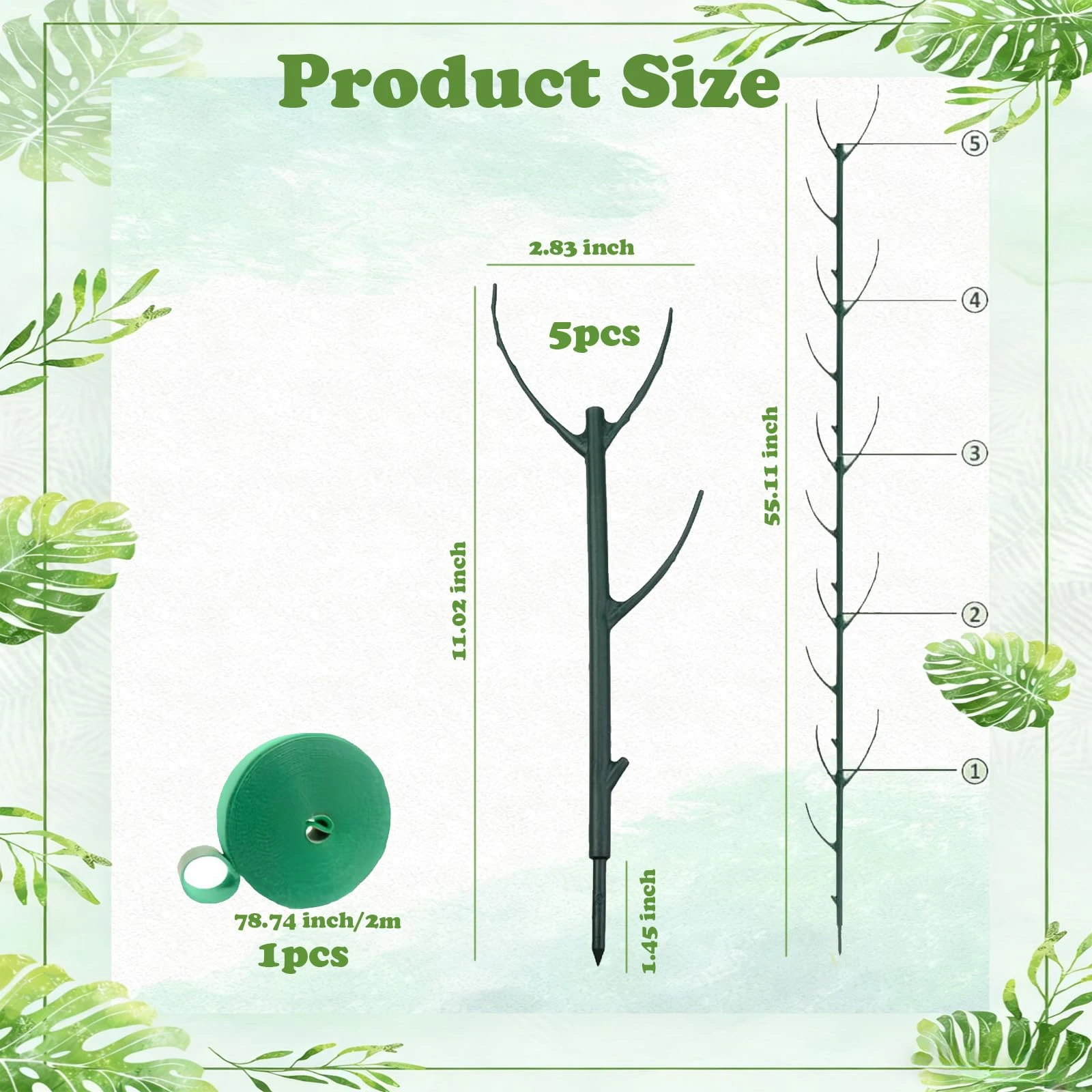 6Pcs Monstera Plant Support Set Stackable Tall Poles with Ties Support Climbing Plant Stems Durable Outdoor Gardening Supports