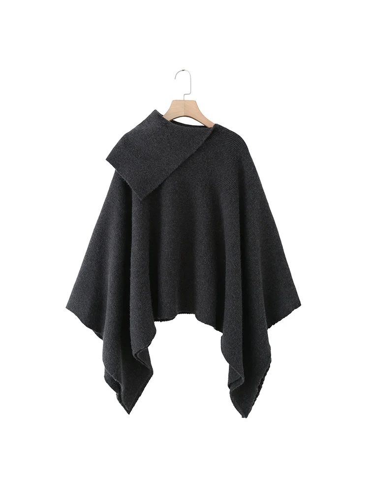 

European style new women's fashion versatile temperament asymmetrical collar cape jacket knitted sweater coat sweater