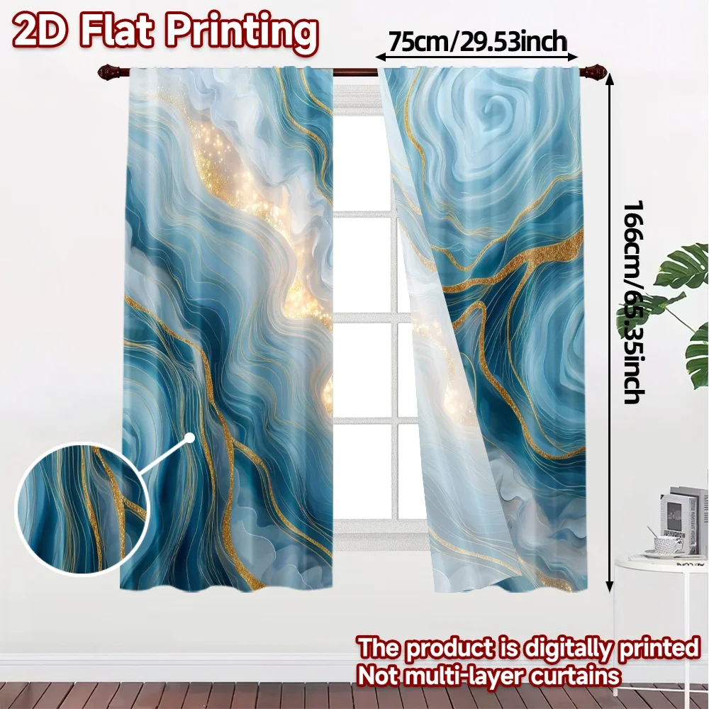 2pcs, 2D FLAT PRINTING Curtains (Without Rod) Golden Waves Minimalist Popular Curtains Durable Polyester Curtains All Seasons