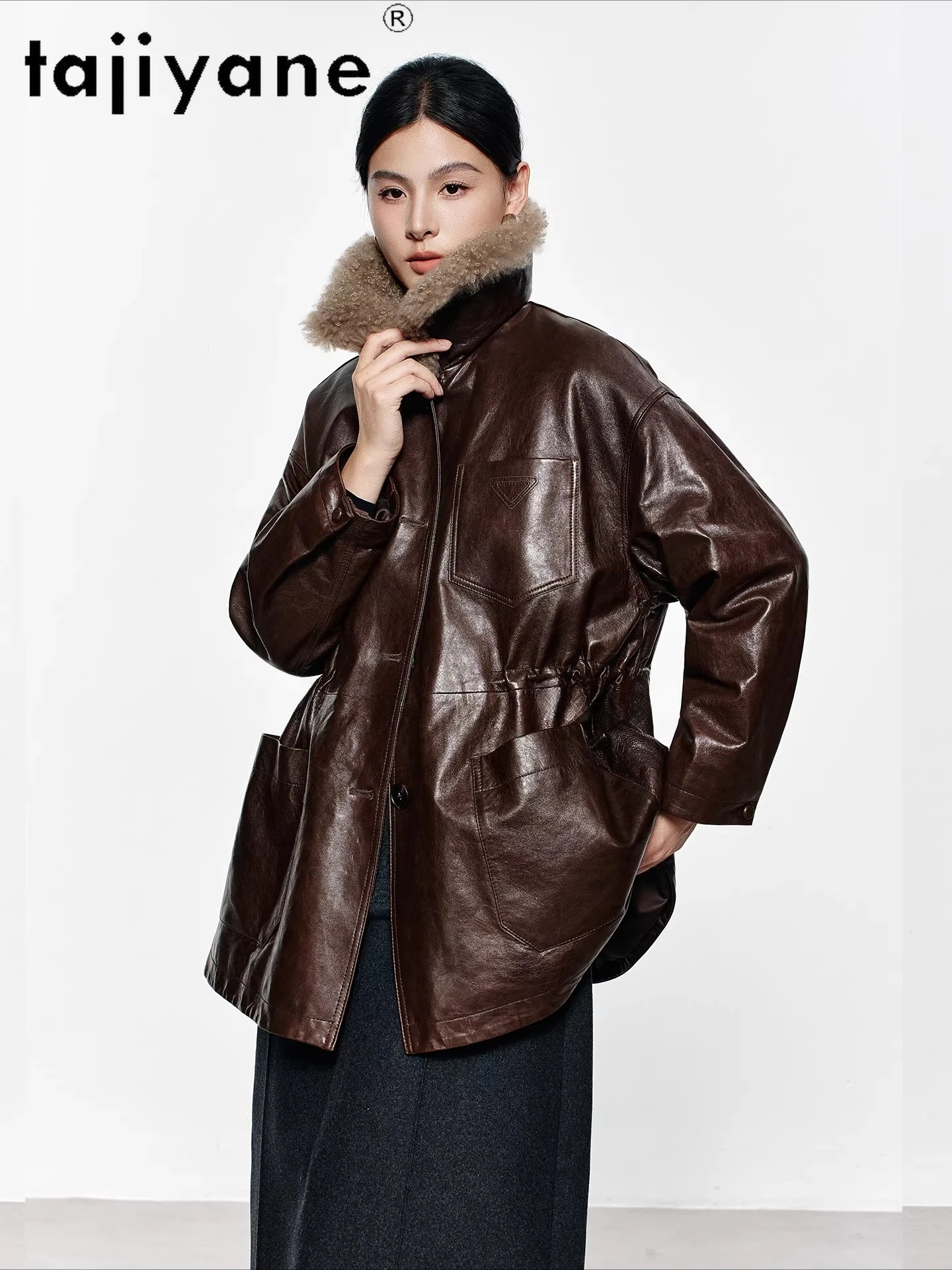 TAJIYANE Real Sheepskin Camel Down Coats Woman Cashmere Collar Puffer Jackets Mid-Length Real Leather Jacket 2025 Winter Clothes