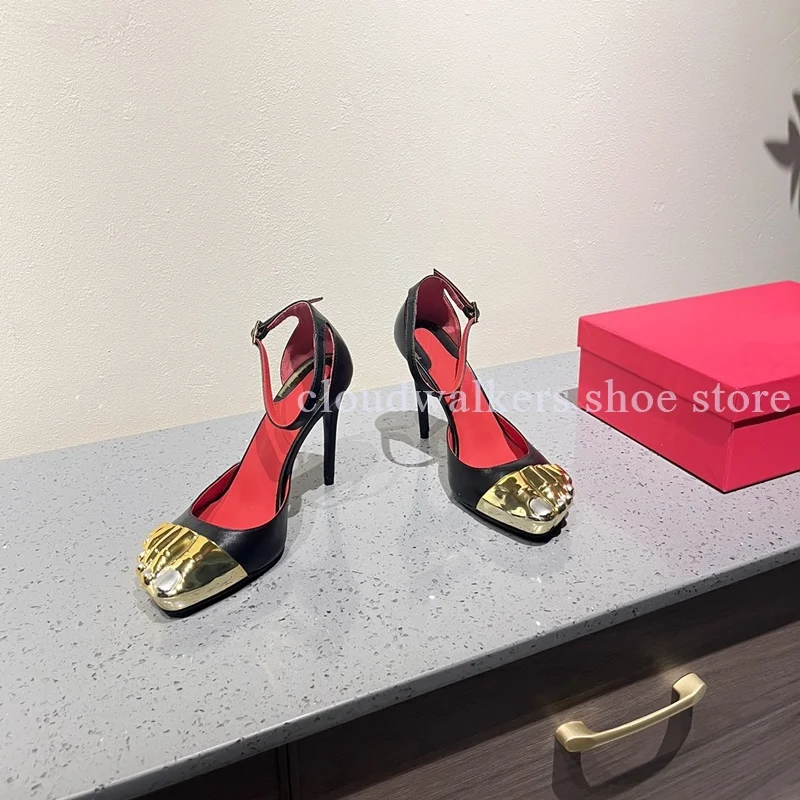 Trendy Gold Five Toe Split Toe Design Stiletto Sandal Summer Fashion Gladiator Sandals Street Sexy Ankle Strap Buckle Dress Shoe image 5