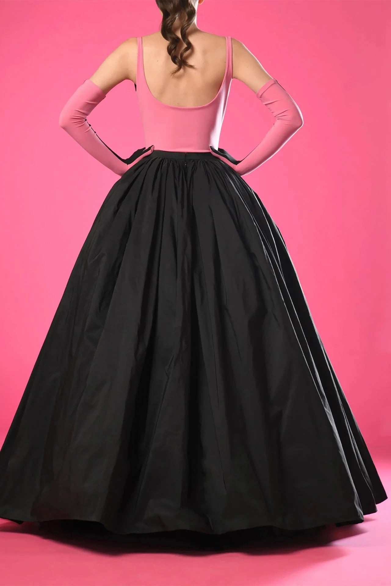 Two Colored Pleated Taffeta Ball Gown Skirt Personalized Black and Pink Satin Maxi Skirt Special Occasion Wear Clothes NO TOP