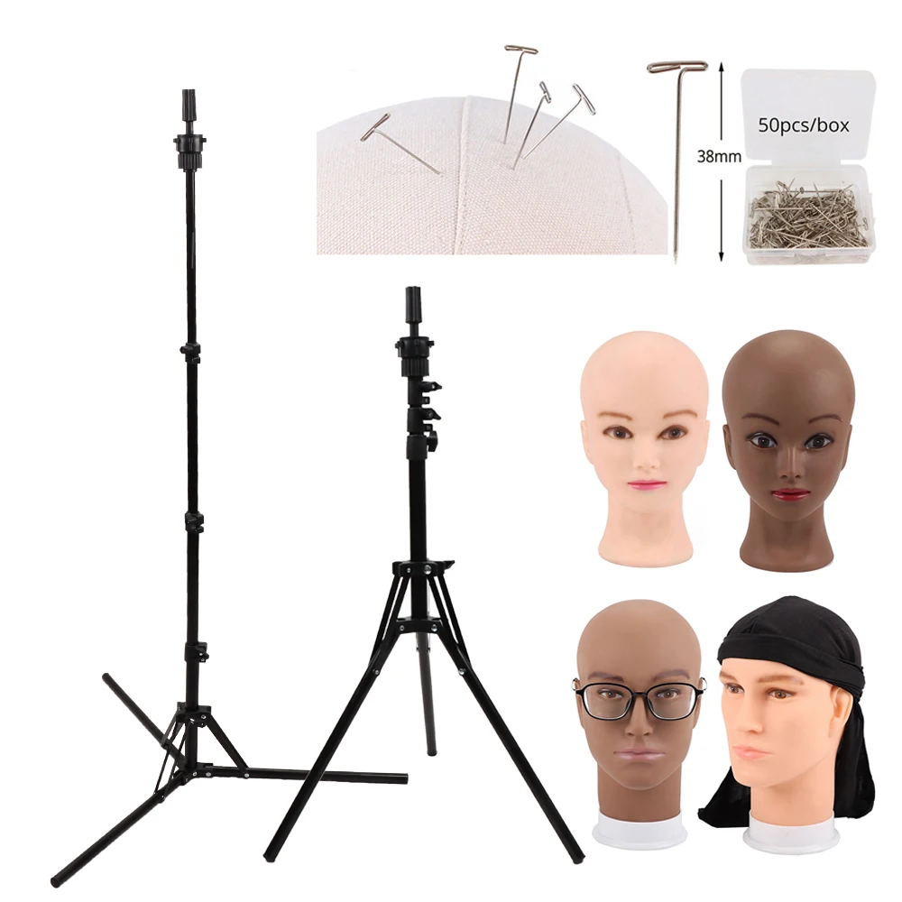 Nunify شعر مستعار أسود رئيس حامل ترايبود قماش رئيس طوي ترايبود ل عارضة أزياء حامل الرأس الذكور أصلع رئيس المعرضة مع حامل