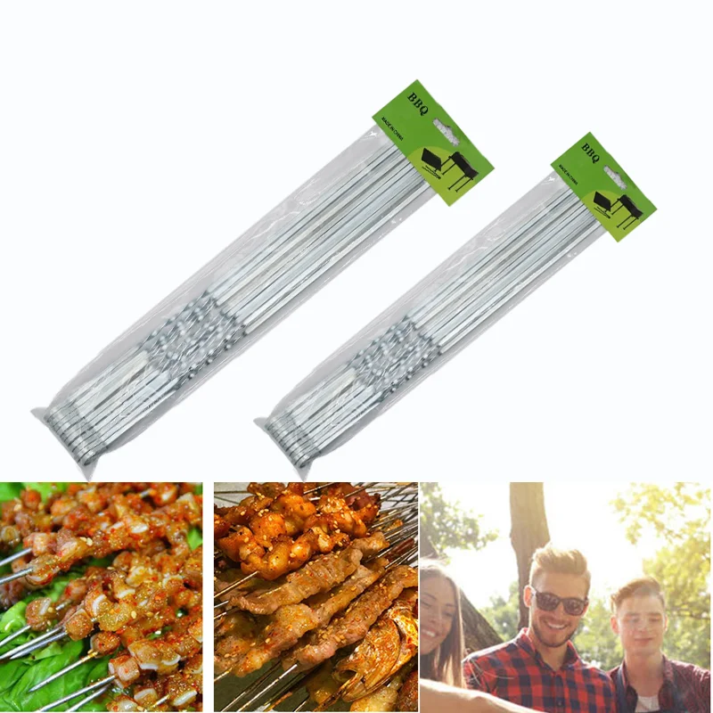 Skewers for Barbecue Reusable Grill Stainless Steel  Shish Kebab BBQ Camping Flat Forks Gadgets Kitchen Accessories Tools