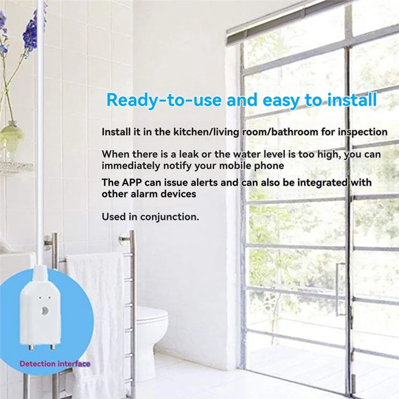 FFYY-Tuya Wifi 지원 스마트 누수 센서 2Pcs 원격 모니터링 오버플로 레벨 감지기 80Db 사운드 경보 시스템