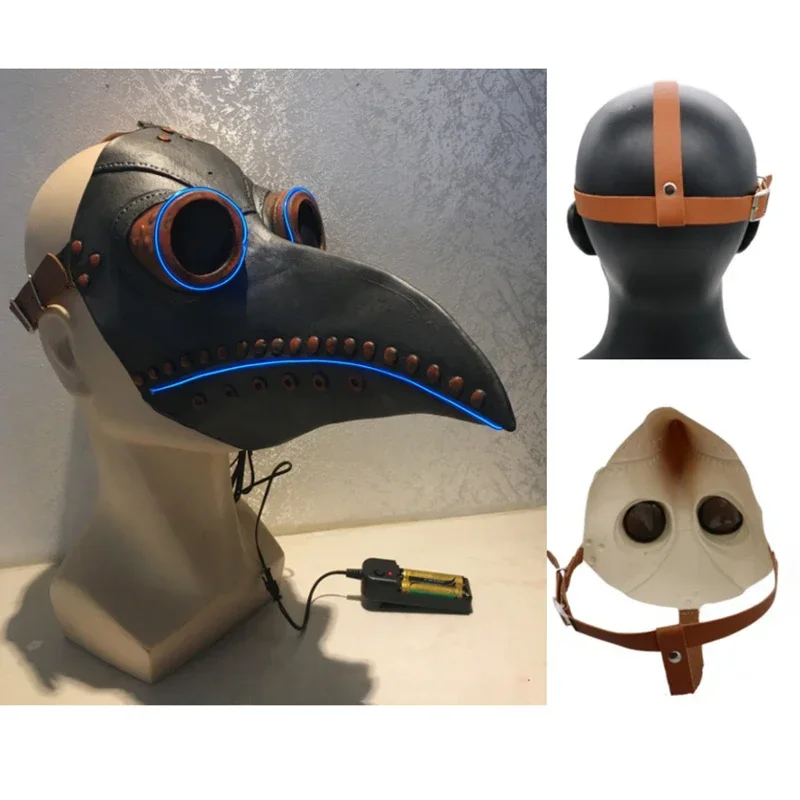 

New Arrival Led Plague Doctor Mask Death Latex Twinkle Steam Punks Halloween Cosplay Steampunks Flash Masks Carnival Eyewear MN1