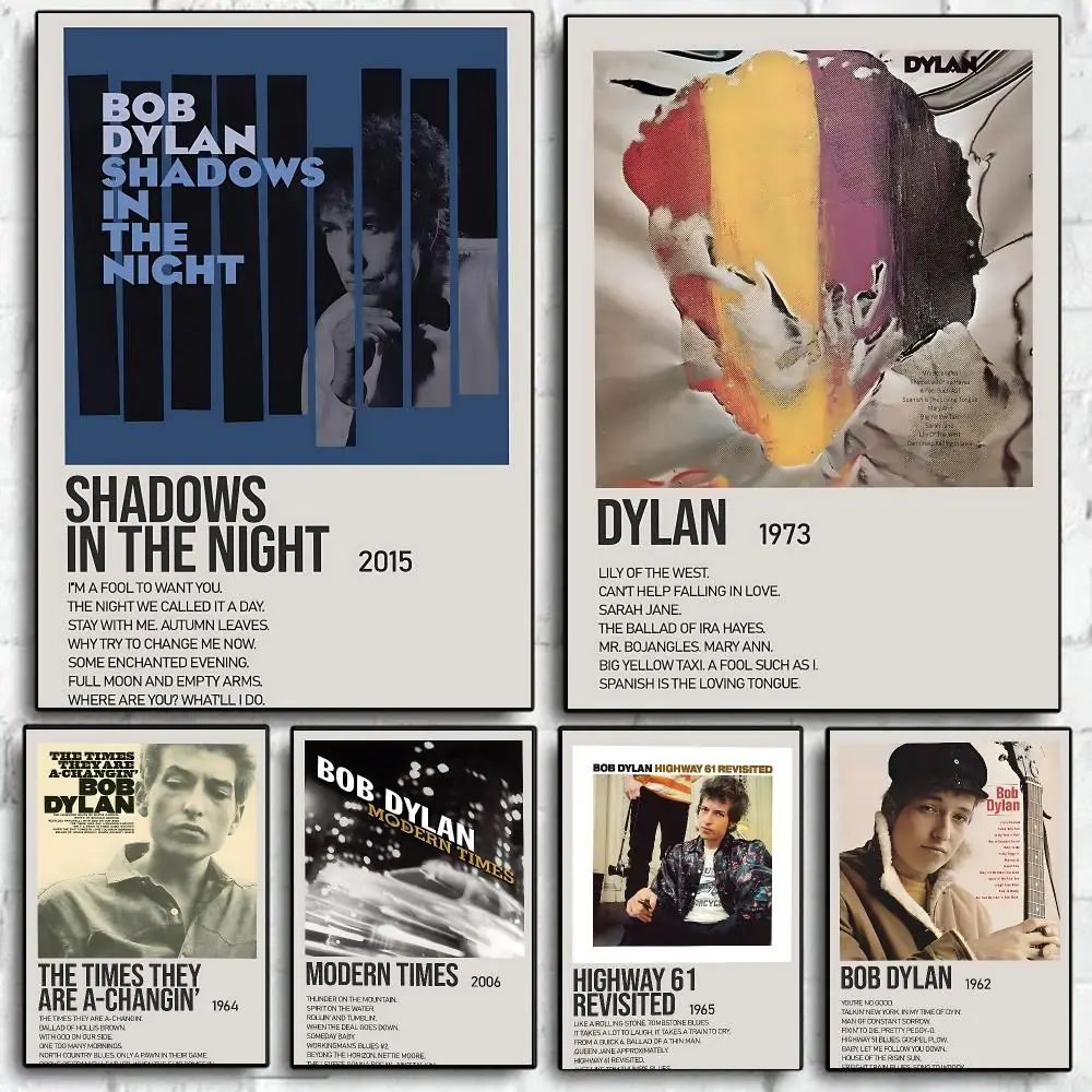 Pop Singer B-Bob D-Dylan Album Poster Self Adhesive Wall Art Decor for Bedroom Living Room Office Home Halloween Gift