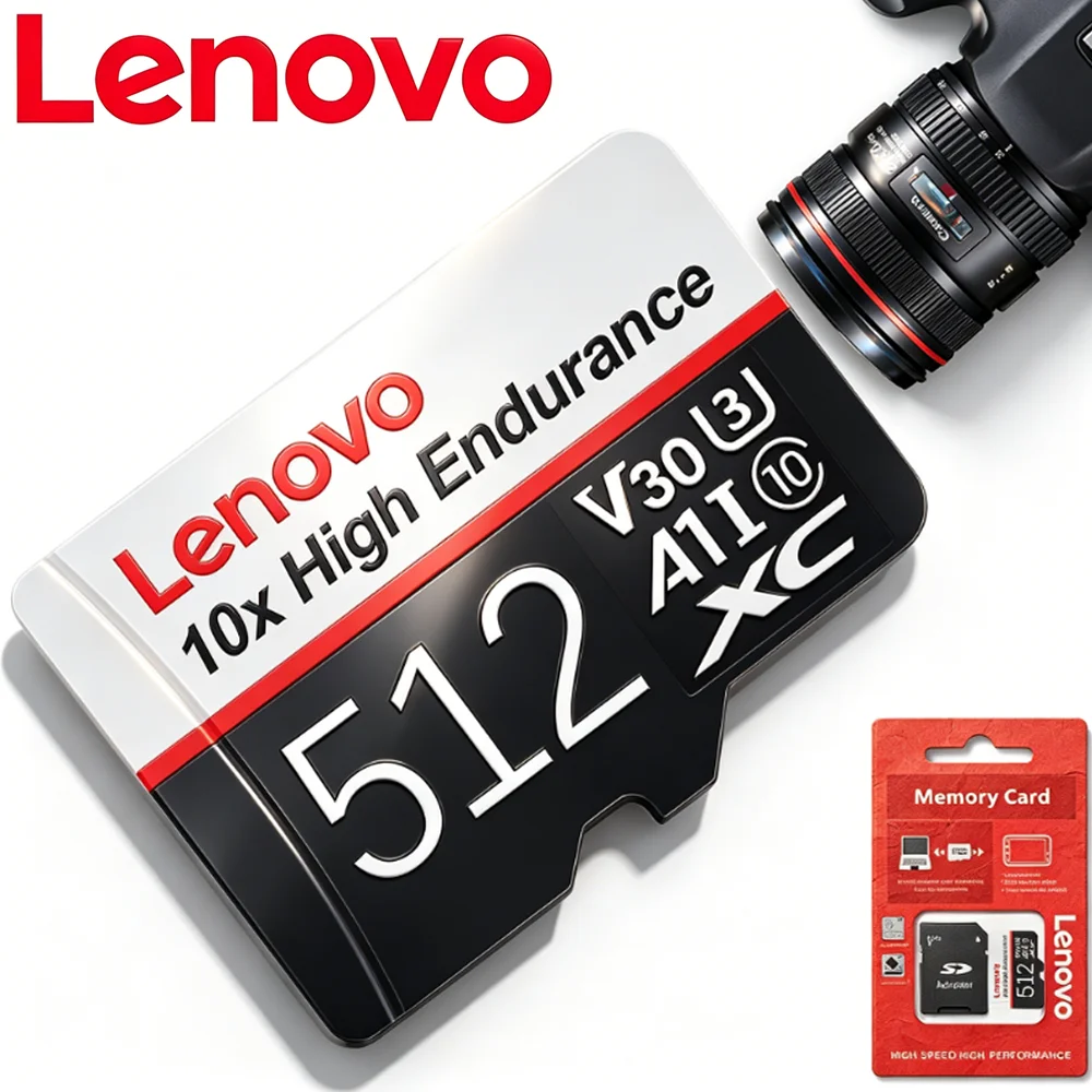 Carte Micro SD Lenovo haute endurance 32 Go/64 Go/128 Go Classe 10 U3 V30 avec adaptateur pour caméra IP, sécurité domestique