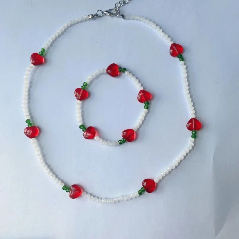 2022 Korean Wave New Han Ji-Sung、한지성 Same Red Love Necklace Rice Beads Fashion Accessories INS Fashion Women\'s Jewelry