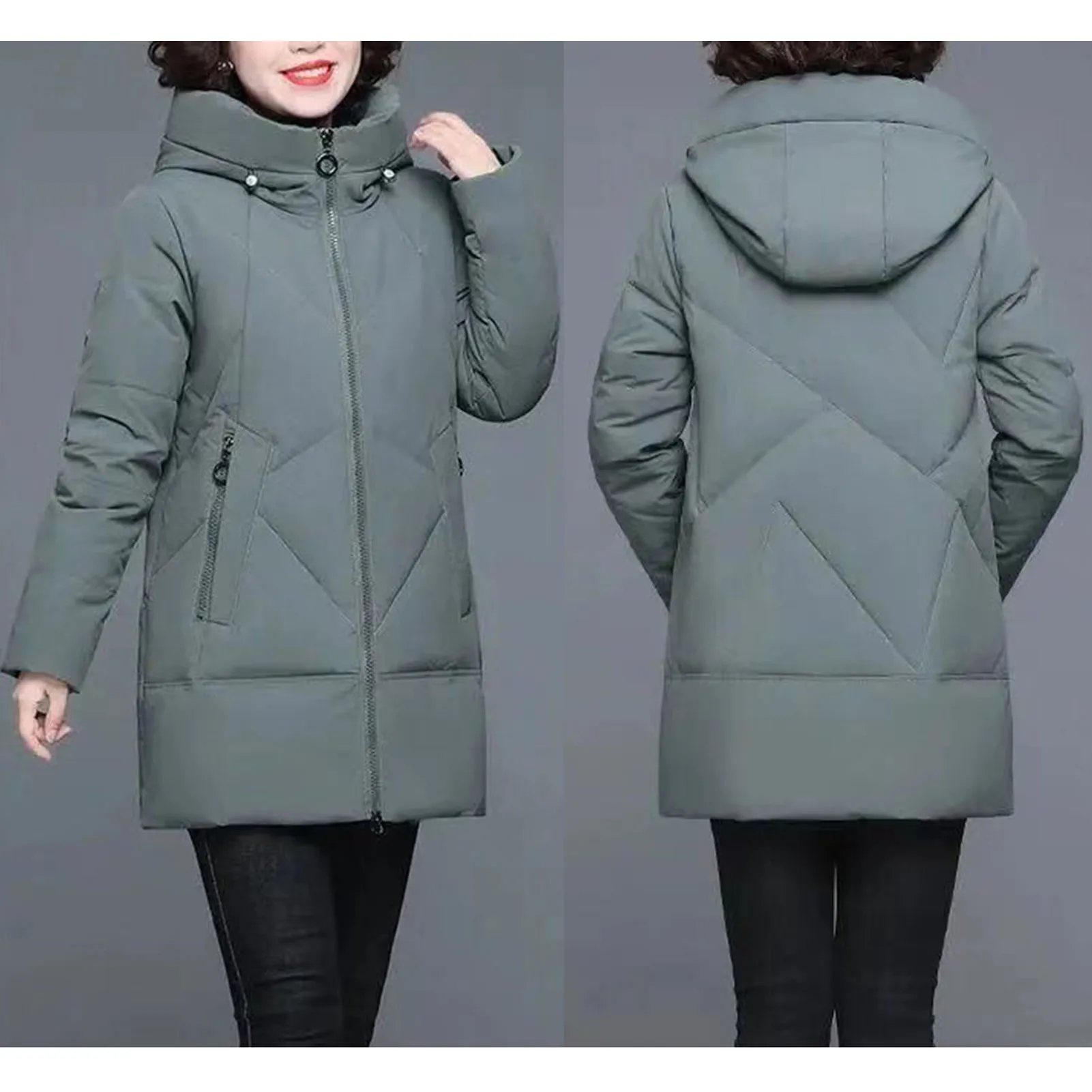 Middle-Aged Cotton Padded Jacket Plus Size Solid Color Jacket with Pocket Suitable for Going Shopping Wea