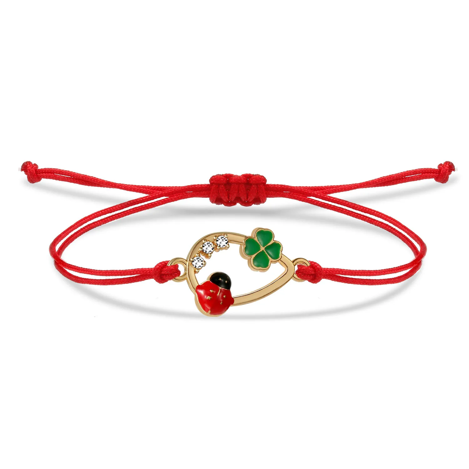 Zinc Alloy Enamel Ladybird With Green Four Leaf Clover Charm Bracelet Women 2025 New Fashion Animal Red String Handmade Jewelry