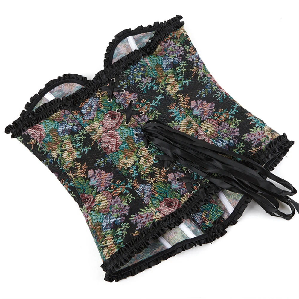 女性のためのヴィンテージビスチェセット,花柄,フリルレース,セクシーなゴシックランジェリー,パーティークラブの衣装