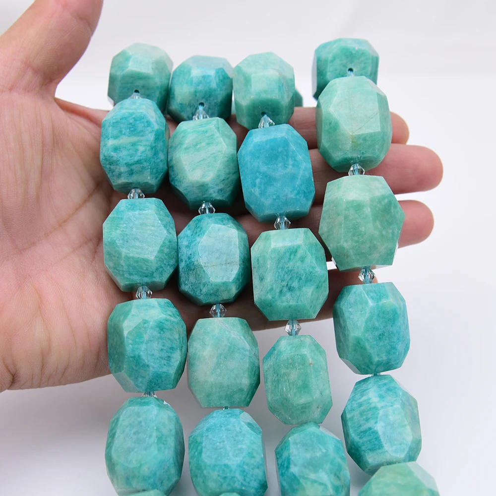 APDGG Large Size 22x28mm Natural Green Amazonite Stone Hand Cutting Rectangle Nugget Loose Pendant Beads 15'' Strand Jewelry DIY