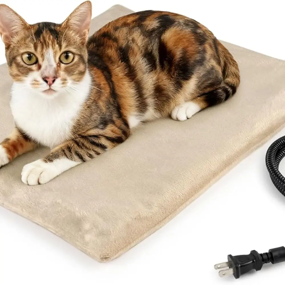 

Грелка для домашних животных для собак и кошек, кровать с подогревом для кошек со стальным шнуром и мягким флисовым чехлом, 17,7 x 15,7 дюймов, 30 Вт