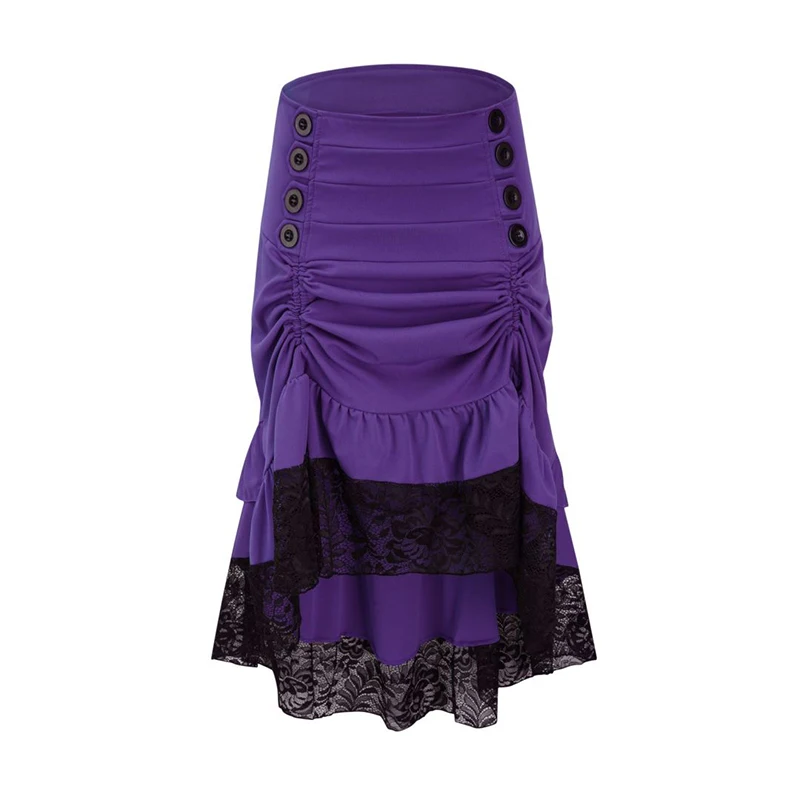 

Purple & Black Floral Lace Long Asymmetrical Victorian Steampunk Skirt Gothic Women Skirts 2024 Elegant Vintage y2k Clothing