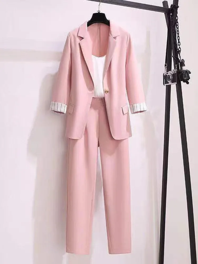 2023 spring new Korean elegant women\'s suit female blazer leisure pants Tweed suit jacket three piece jacket pants set