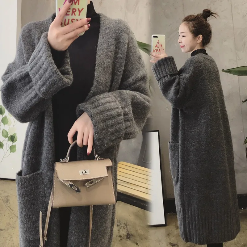 2023 New Knitted Cardigan Women Autumn Winter Loose Thickened Warm Lazy Fashionable Mid Length Thickened Female Sweater Coat