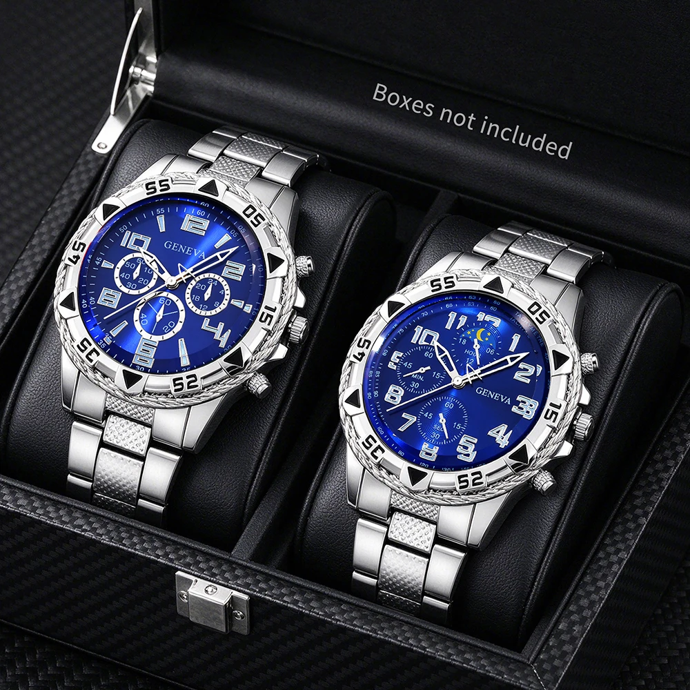 2 PC Handsome, Minimalist, Niche Design Men's Quartz Watch Set Suitable for Various Occasions Without Gift Box Included