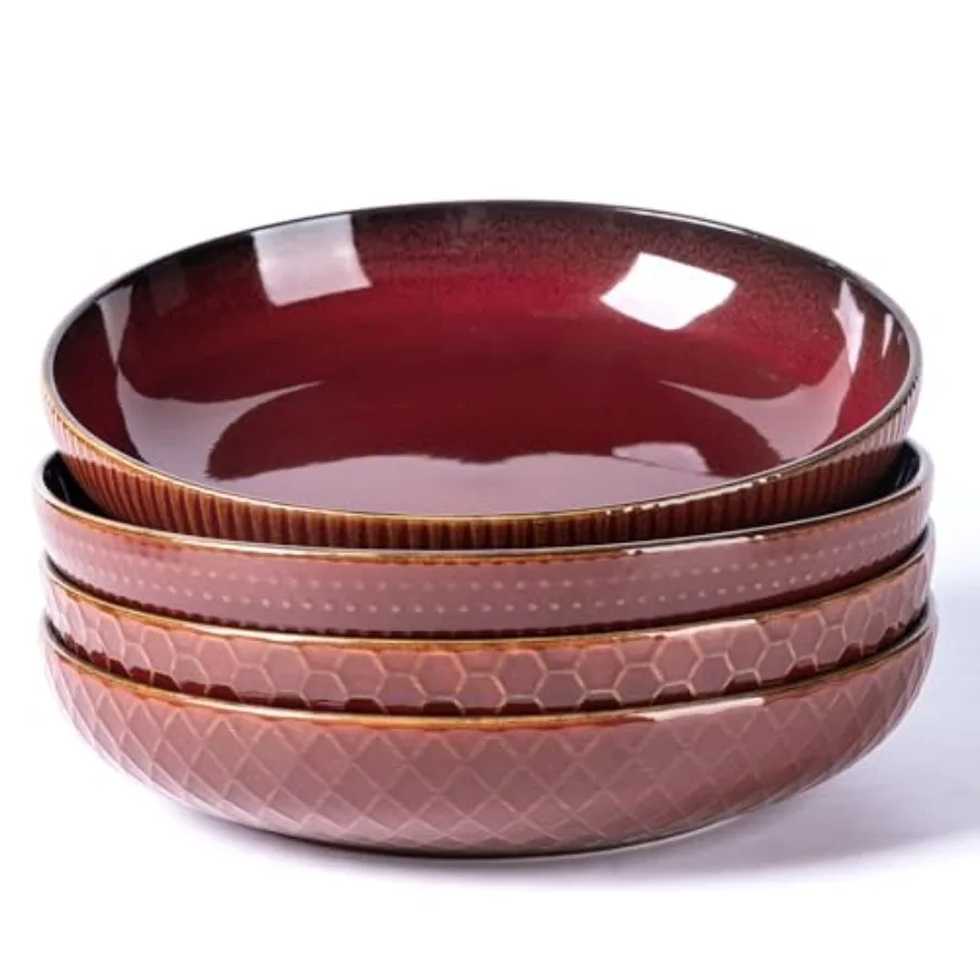 

Большие миски для пасты 9,5 дюймов, 42 унции, из каменной керамики, для салатов, керамические сервировочные миски с текстурированным узором для пасты, фруктов, овощей