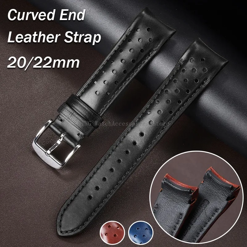 Genuine Leather Strap Retro Oil Wax Leather Watchband Curved End Universal Cowhide Bracelets Women Men Sport Wristband 20mm 22mm