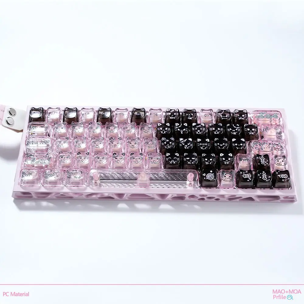 79-Key Cute Cat-Shaped Keycaps MAO+MOA Profiled Custom Transparent Mechanical Compatible with 61/64/65/67/68 MX-Switch Keyboards