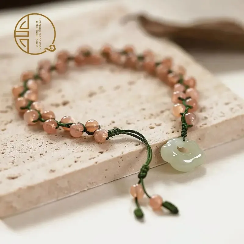 

Natural Hetian Jade Bracelet Year of the Snake Spring Festival Retro Style Beads Women's Light Luxury Exquisite Woven Hand Rope