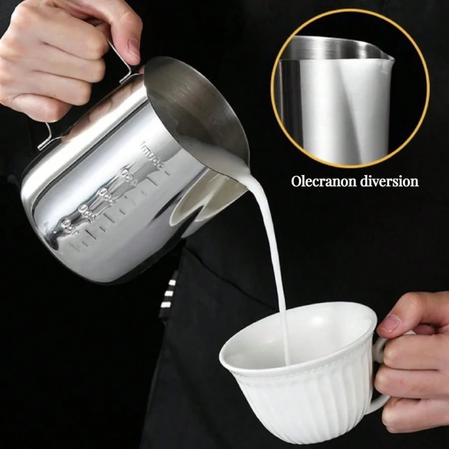 Stainless Steel Graduated Cup for Coffee Flower Art Design with Milk Foam Measuring Line, Different Capacities Available