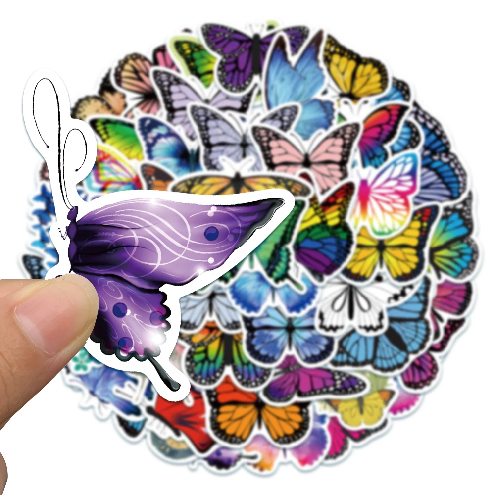 50pcs/pack Flower butterfly graffiti stickers waterproof PVC material stickers DIY bicycle luggage skateboard