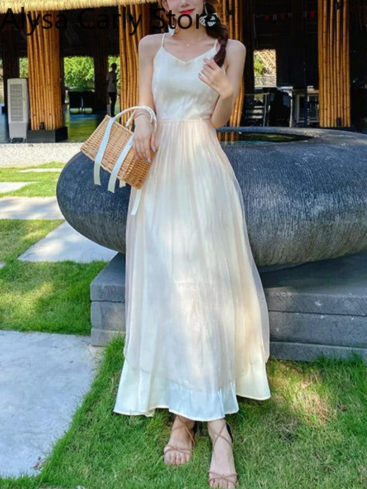 Sexy Backless Beach Dress Women Casual Korean Evening Party Midi Dress Summer Sweet Holiday Elegant Fairy Dresses for Women 2022