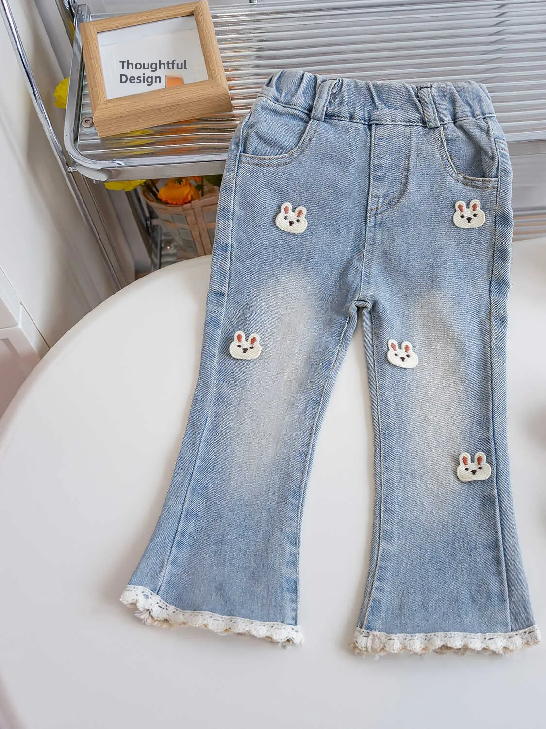 

Облегающие джинсы-клеш для маленьких девочек, повседневные брюки, весенне-осенние новые модные джинсовые брюки с манжетами для детей