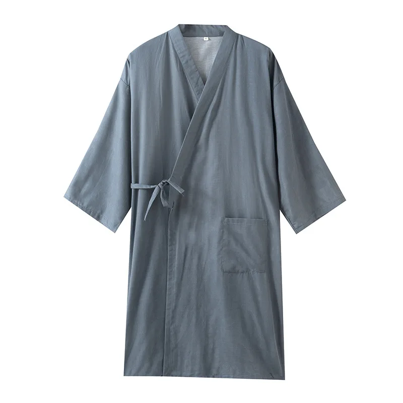 Men's Roomwear Cotton Kimono Pajamas Robes for Spring Solid Color Home Clothing Medium Length Oversized Breathable Bathrobe
