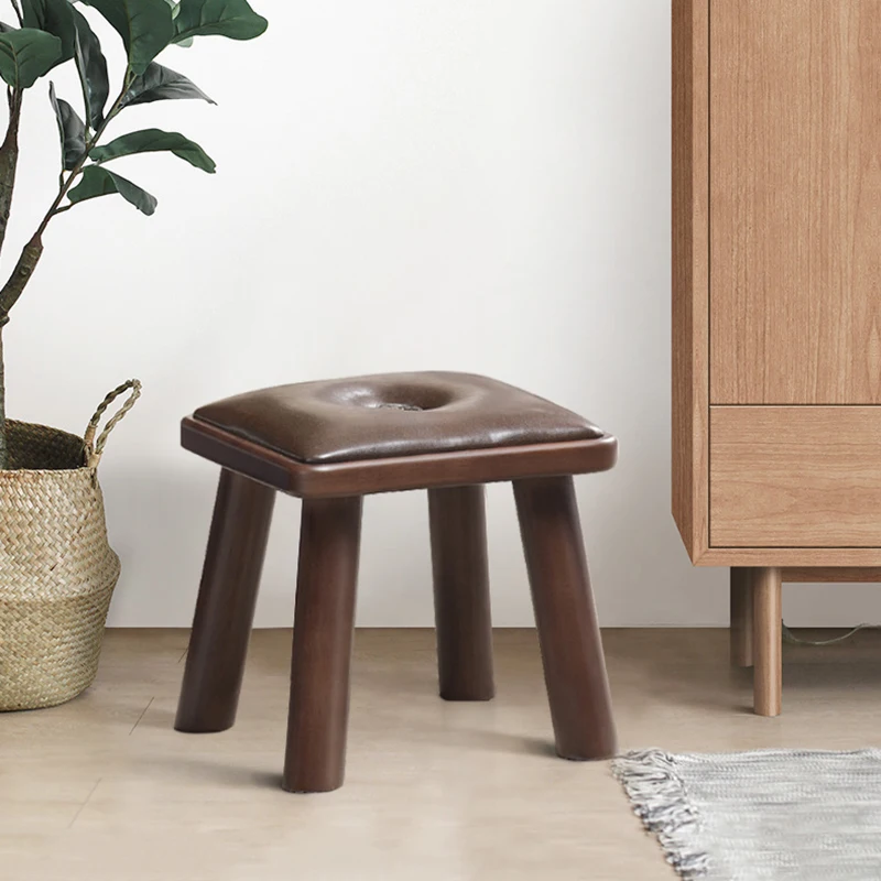 

Solid Wood Stool Soft Leather Seat Nordic Mini Chair Office Footrest Shoe Changing Folding Stool Outdoor Footstool Furniture