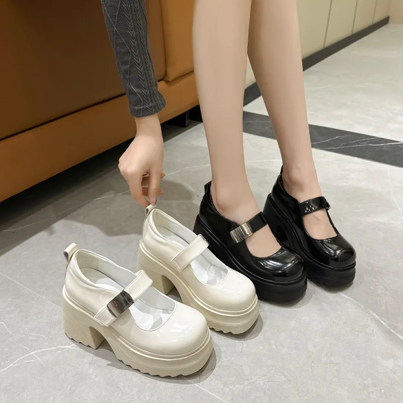 Fujin 10cm 2024 Patent Leather Platform Wedge Women ROME Chunky Heels Ladies High Brand Mary Jane Pumps Summer Fashion Shoes