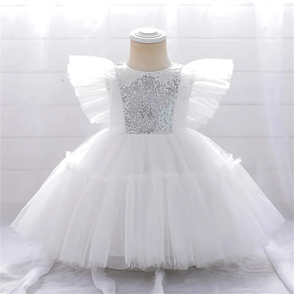 

O-Neck Flower Girl Dress For Wedding Princess Girls Pageant Dress White Lace Appliques Long Sleeves Floor-Length Kids Vestidos