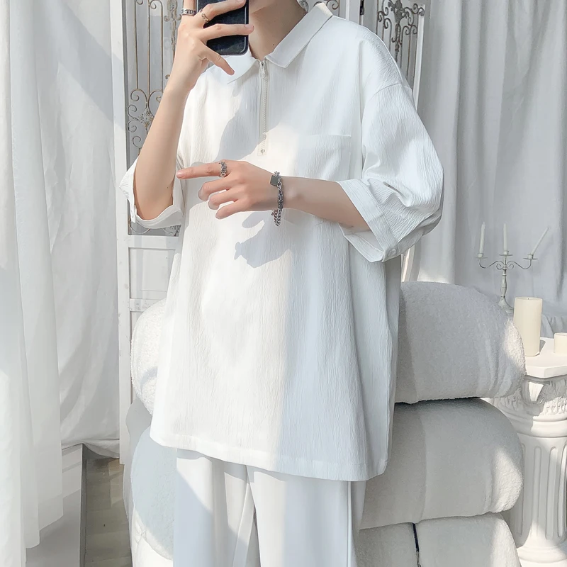 

Summer Shirt Harajuku Fashion Short Sleeve Shirt Original Men's Shirts New in Loose Fitting Clothing Clothes Plain