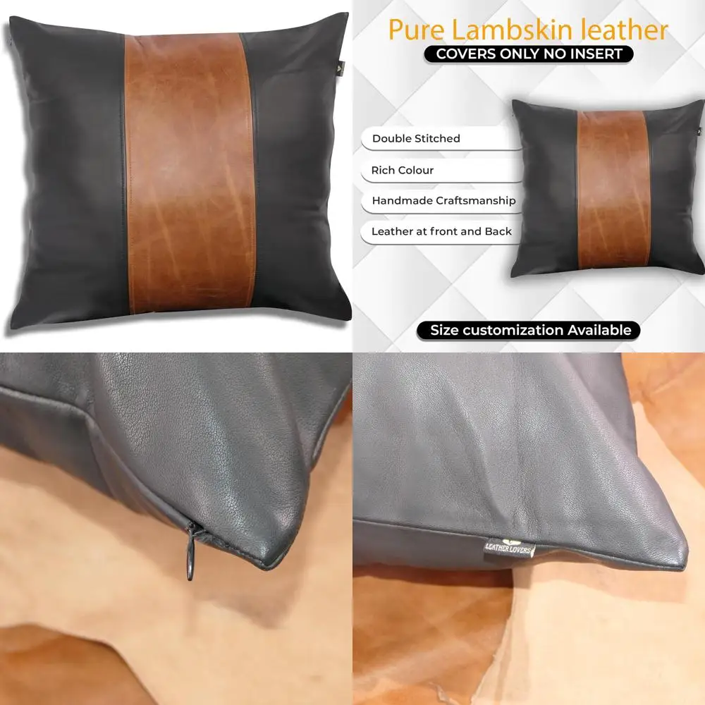 

Lambskin Leather Pillow Cover - 20x20 Sofa Cushion Case for Living Room and Bedroom Decorative Throw Covers