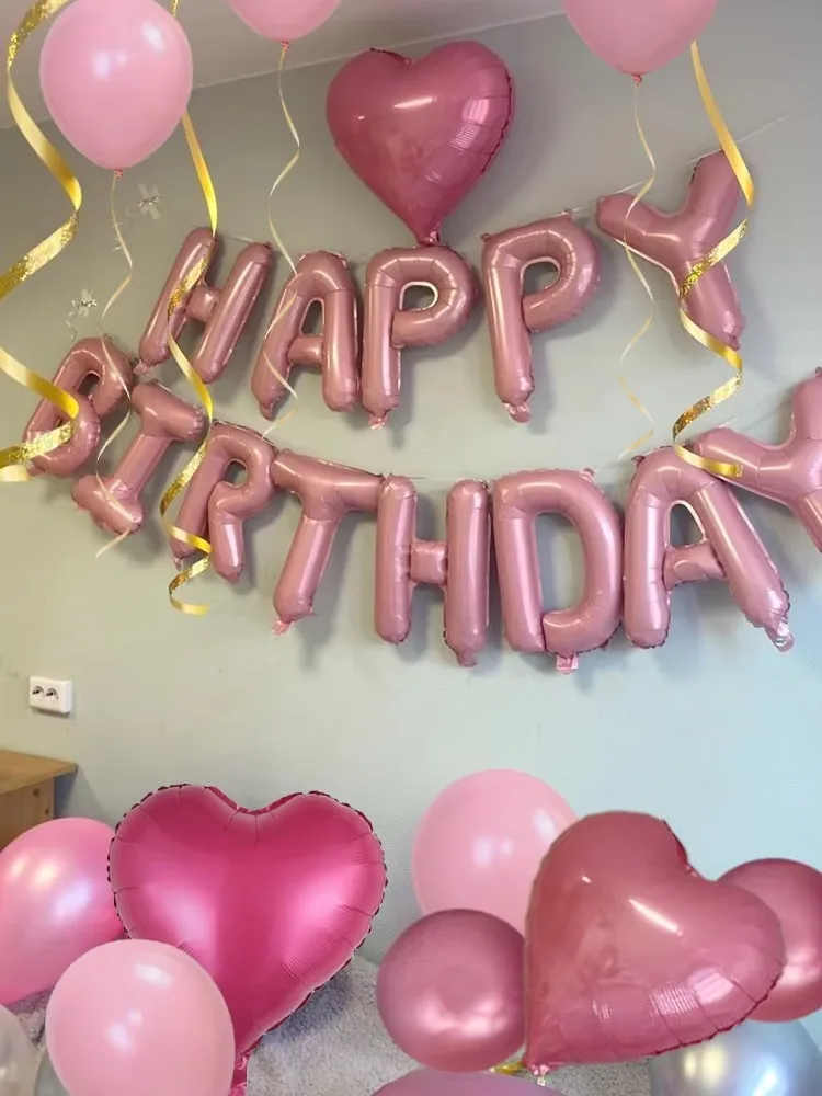 49Pcs Pink Birthday Balloon Kit, Happy Birthday Foil Letter Balloons, Heart Foil & Latex Balloons for Girl Women Birthday Party