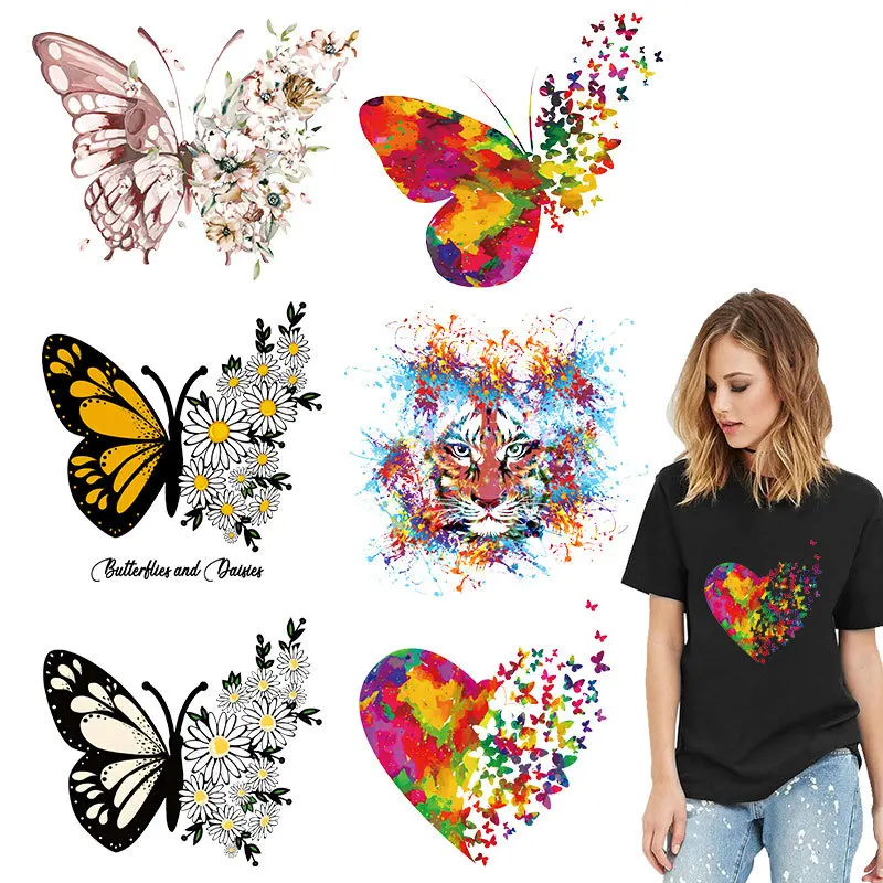 Colorful Butterfly Iron On Transfer For Clothing DIY Washable Heat Sticker On T-shirt Beautiful Design Patch On Clothes Applique