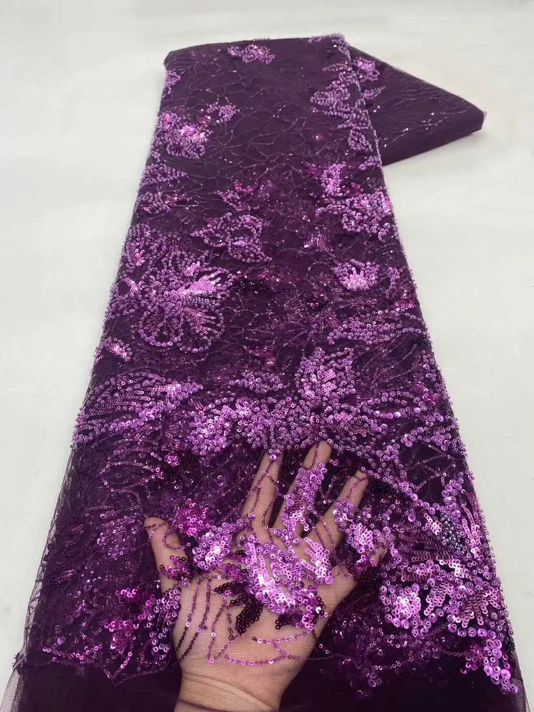 

5 Yards African Luxury Sequins Lace Fabric 2025 High Quality Groom Nigerian Wedding Bridal Embroidery French Tulle Sewing