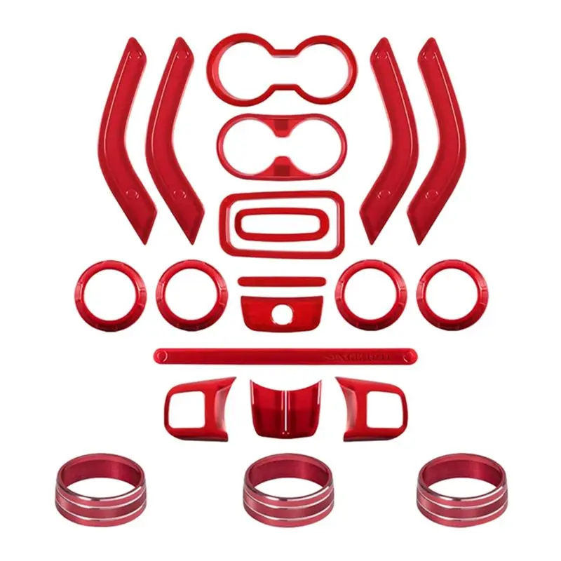 

ABXV-Car Interior Trim Kit-21Pcs For Jeep Wrangler JK 2007-2017 Interior Decoration Covers Cover Set Red